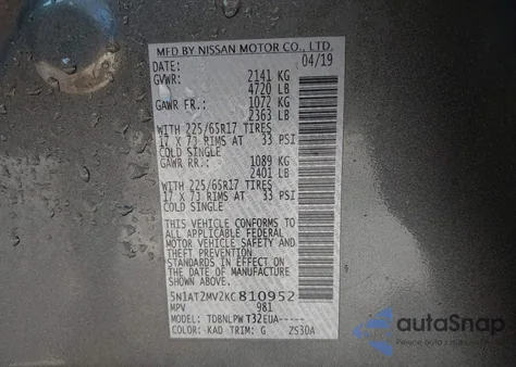 2019 Nissan Rogue S from USA, damaged, VIN 5N1AT2MV2KC810952